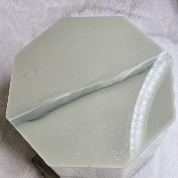 Vintage Faux Jade Acrylic Hexagon Ice Bucket W/lid Barware Cocktail - Picture 9 of 11